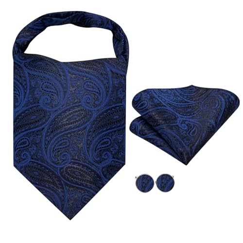 Image of Dubulle Paisley Floral Ascot for Men Self Tie Mens Cravat and Pocket Square Cufflinks Wedding