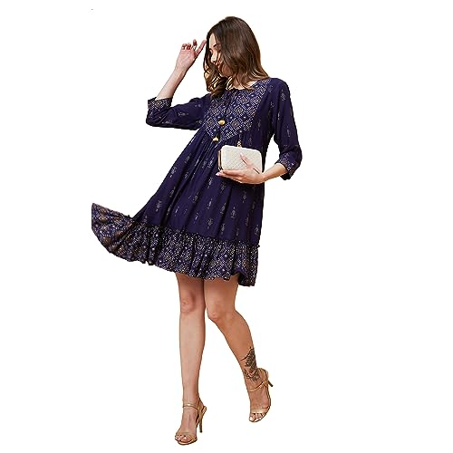 Image of Globus Women's Rayon A-Line Above The Knee Dress (ICK8ECOMWDRS0027- Blue