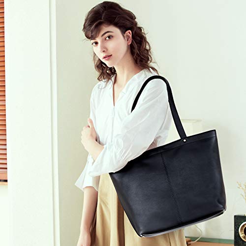 BROMEN Women Handbags Soft Leather Tote Shoulder Bag Work Purses and Handbags for Office Lady Black
