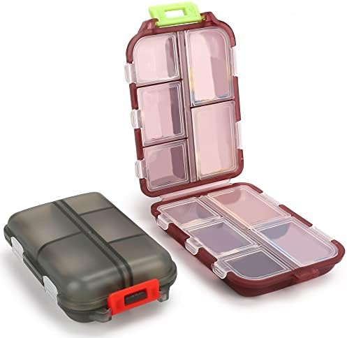 2PCS Travel Pill Organizer Box, Portable Pill Case, Pill Box Dispenser, with 10 Compartments for Different Medicines