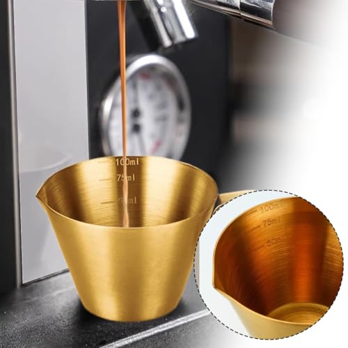 Image of NILKANTH 100ml / 3.4oz Espresso Measuring Cup - Gold Stainless Steel Shot Glass with Spout, Barista Tool for Coffee, Milk & Sauce Measurement