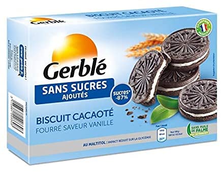 Gerble - Galletas de cacao de vainilla sin azúcar, 176 g, paquete de 3
