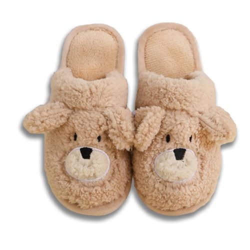 Women Teddy Animal Slippers Cartoon Bear Slippers Cute Plush Indoor Shoes Cozy Anti-Slip PVC Soles