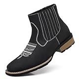 Botas Cowboy Hombre Western de Cuero PU Botines Chelsea Slip-On Punta Redonda Bordadas Retro Clásicas Estilo Ranch Cómodas Duraderas Moda Casual Trabajo,Negro,41 EU