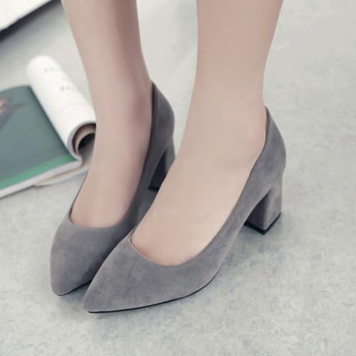Women Pointed Toe Court Shoes Work Office Block Heels4