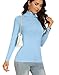 Women's Light Blue Turtleneck Basic Layer Shirts Long Sleeve Thermal Ski Tops Winter Fall (Light Blue XS)