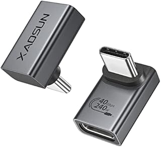 XAOSUN 240 W 90 stopni kątowy adapter USB C, 90 stopni USB-C męski na USB-C żeński adapter 2-pak, złącze USB 4 90 stopni typu C 240 W do Steam Deck, przełącznika, doku, MacBooka, tabletu i telefonu