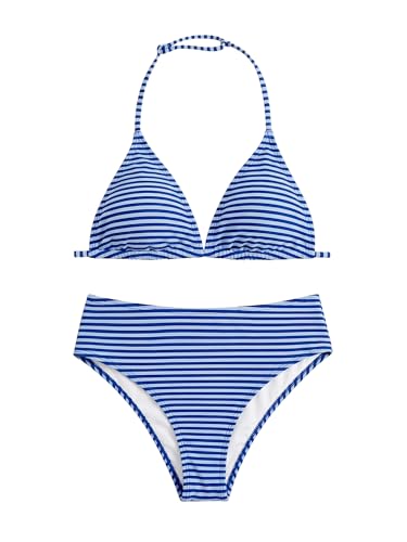 Image of RoseSeek Girl's Tie Dye Smocked 2 Piece Swimwear Sets Backless Halter Bikini Cute Brief Bathing Suit