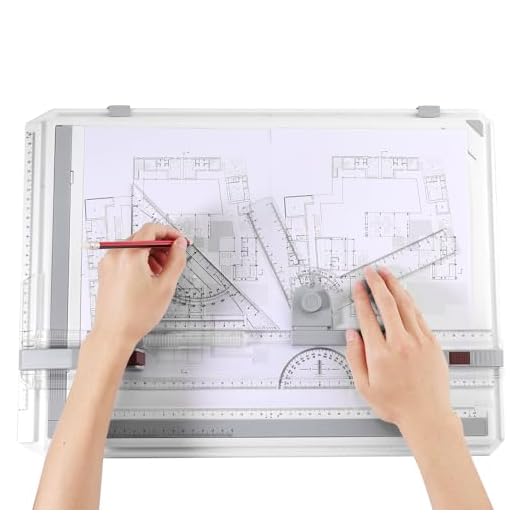 eSynic Tablero de Dibujo Multifunción A3, Sistema de medición de ángulo de Movimiento Paralelo con transportador, Regla y pie de Apoyo para Profesionales y Estudiantes