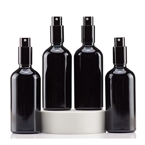 YIZHAO Negro Bote Spray Pulverizador Cristal 100ml, Pulverizador Cristal Pequeño con Fina Niebla, para Aceite Esencial, Aromaterapia, Perfume,Limpieza, Viaje, Agua,Farmacia, Laboratorio – 4Pcs