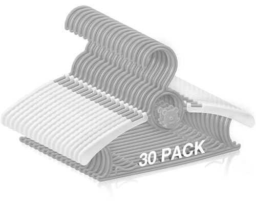 Image of Baby Hangers 30 Pack,Non-Slip Plastic Kids Hangers for Closet, Adjustable Infant Toddler Clothes Hanger, Durable Nursery Organizer for Newborn Children(Grey)