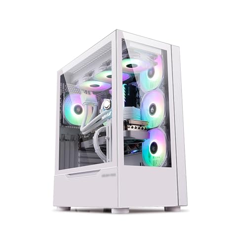 Gabinete para computadora gaming ARrase 18648 Mid Tower E-ATX compatible ATX, M-ATX, ITX, con 9 ventiladores y panel lateral de vidrio abierto color blanco miniatura 1