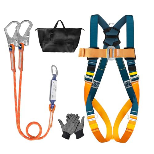 Arnés de seguridad integral con absorbedor de energía, doble cuerda de 1,8 m, ajustable, Carga máxima 140 kg, EN 361/354/355, protección contra caídas para hombre techos, escalada y trabajos en altura