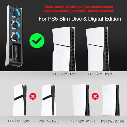 Image of MEQI PS5 Slim Cooling Fan, PS5 Slim Accessories Upgraded Quiet Cooler Fan with LED Light & USB Hubs, Efficient Cooling Station for PS5 Slim Disc & Digital Edition