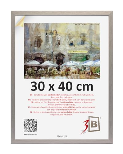 3-B Bilderrahmen MEGA - Silber - 30x40 cm - Holzrahmen, Fotorahmen, Dokumentenrahmen mit Acrylglas – Ansicht 1