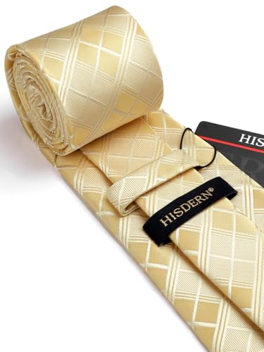 Image of HISDERN Mens Ties Plaid Tie and Pocket Square Set Classic Woven Formal Checkered Neckties & Handkerchief Wedding Party