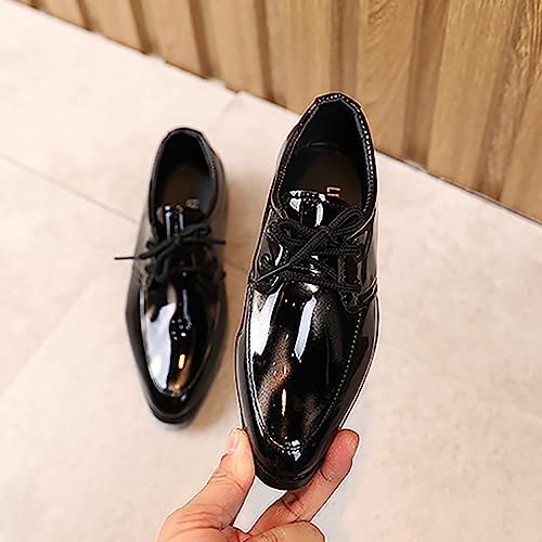 XinYiQu Sapato social casual Oxford clássico de couro sintético com cadarço para meninos, Preto, cin