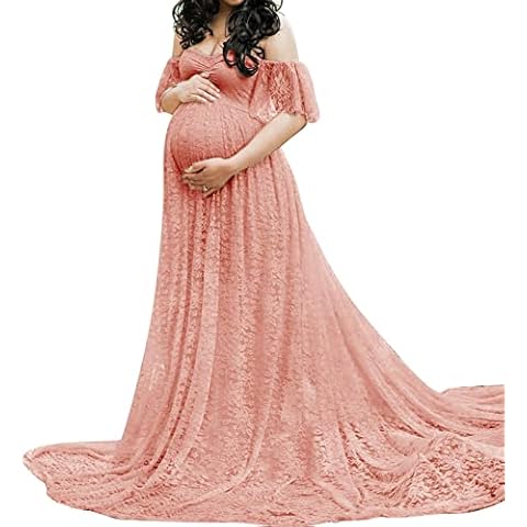 Maternity Off Shoulder Ruffle Lace Wedding Dress Cover