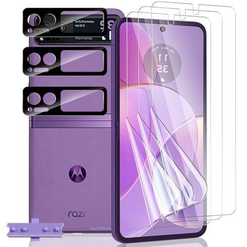 Yieehhow [3+3 Piezas] Protector Pantalla para Motorola Moto Razr 40, HD Película TPU Suave y Cristal Templado Protector Cámara, Anti-Arañazos, Película Protectora Flexible para Moto Razr 40