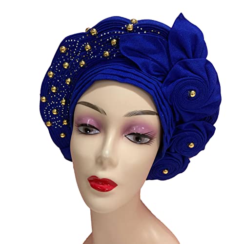 QliHutWhite Nigerian Gele Headtie African Head Wraps Aso Oke Gele Already Made Auto Gele African Turban Cap For Party