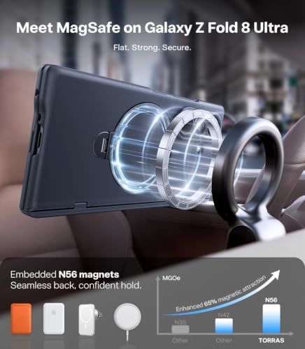 Image of TORRAS Q3 Spin for Samsung Galaxy Z Fold 8 Ultra 5G Case, 360 Magnetic Kickstand, Compatible with MagSafe, Hinge Protection, Shockproof Back Cover with 2 Screen Protectors, Black