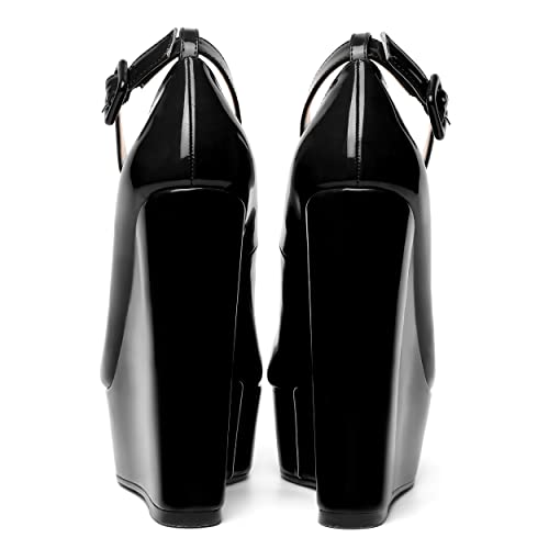 MOVINSTEPS Womens Evening Buckle Round Toe Ankle Strap Dress Platform Patent Wedge High Heel Pumps Shoes 6 Inch4