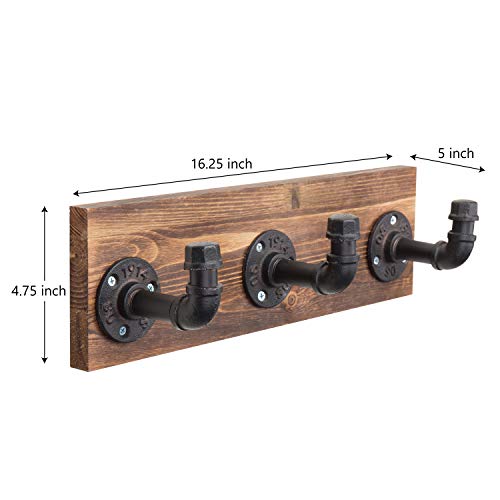 MyGift Wall Mounted Burnt Wood Coat & Hat Rack with 3 Hooks, Pipe Design by MyGift - Image 6