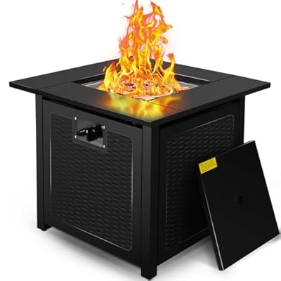 hykolity 28 inch Fire Pit Table, 50000 BTU Patio Heater, 2 in 1 Outdoor Gas Fire Pit with Removable Lid & Lava Stone, CSA-Certified for Gas Fire Pit, Deck Garden Backyard