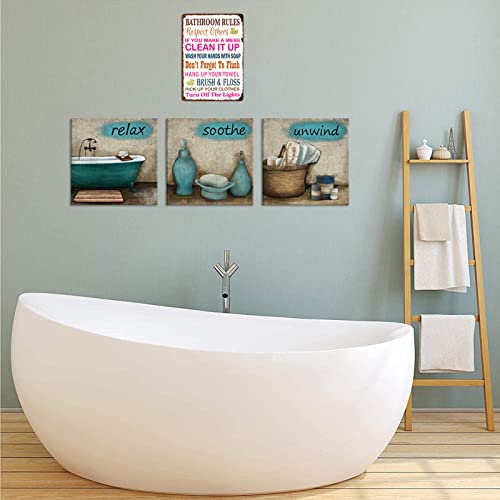 Pxiyou Bathroom Rules Vintage Metal Sign Inspirational Quotes Wall Art Toilet Decoration For Bathroom Decor 8X12 Inches #TOP4