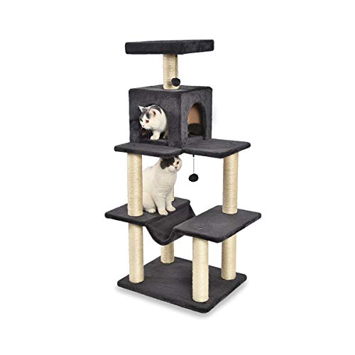 AmazonBasics Small Cat Tree with Condo And Hammock - 61.5 x 51 x 36 Inches, Dark Grey