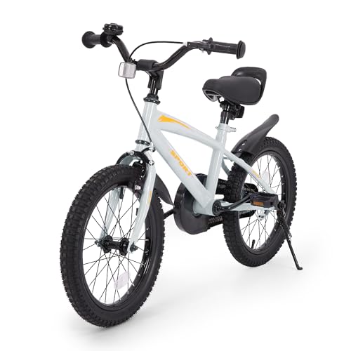 Kids Bike for Boys Girls 16 inches Kid Bicycle with Kickstand Training Wheels Sturdy Frame Adjustable Seat Handbrake and Coaster Brake for Rider Height 41 to 46 Inch (Gray Orange)