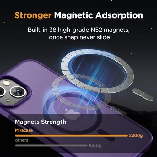 Image of Miracase Magnetic for iPhone 13 Case 6.1 inch (Compatible with MagSafe)(with 2X Screen Protectors) Military-Grade Protection, Anti-Fingerprint Translucent Matte Phone Case Cover, Dark Purple