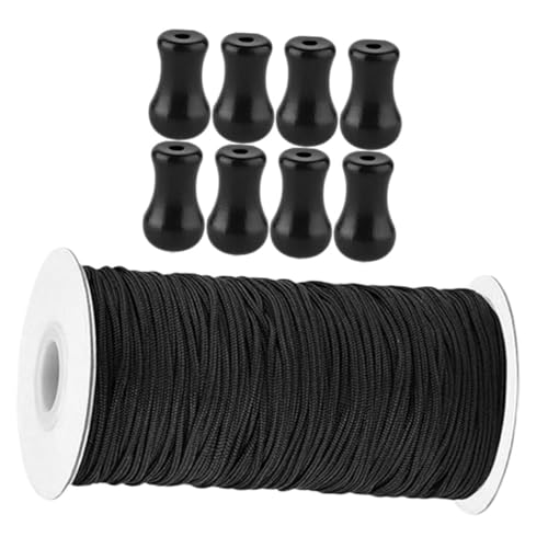 Mobestech Cuerda Persiana Enrollable Negra con Pomos De Madera para Recambios Persianas y Estores Rolo Accesorios Funcionales para Barras Cortinas Taladrar
