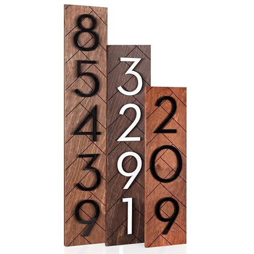 House Numbers for Outside, Vertical - 3 Wood Colors - Up to 6 Digits, Modern House Numbers, Address Numbers