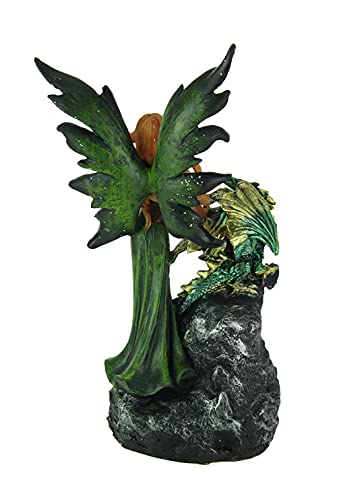 Estatua Dragón y Hada Verde Esmeralda con Luz LED miniatura 3
