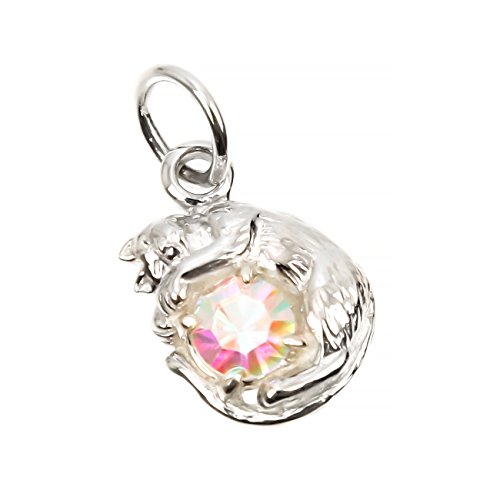 ジナブリング (JINA BRING) かわいい猫ちゃん 虹色に輝く2色のクォーツ 猫キャットペンダント ミスティックホワイト ペンダント