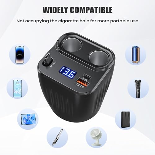 Cargador rápido de coche de 2 puertos y cable retráctil 60W 4