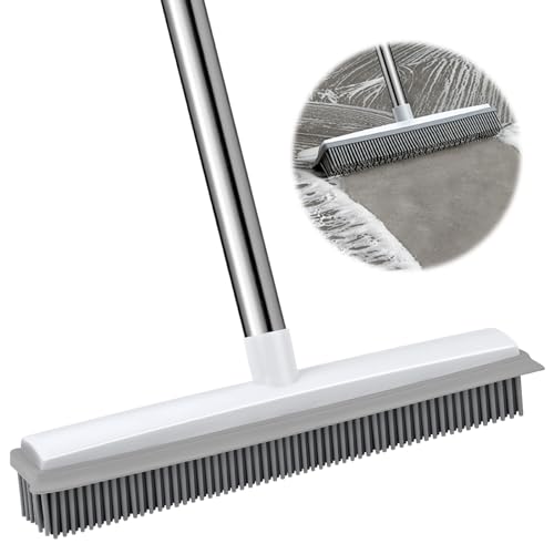 Balai en Caoutchouc à Long Manche de 130 cm, Brosse de Sol, Rubber Broom avec Poignée Réglable...