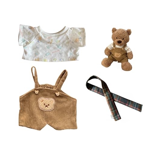LICHADUOLE Teddybear Clothes fits Most 9-12inch Little Bear,Fashion Doll Clothes for Bartholomew Bear and Stuffed Monkey,Clothes only Without Doll(3pc Includes 1 Jumpsuit 1 Tee 1 Doll Scarf)