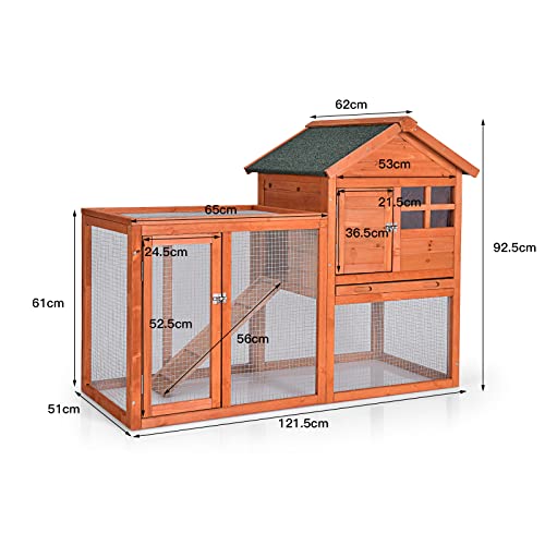 GYMAX Hühnerstall 121,5 x 62 x 92,5 cm, Hühnerhaus mit Auslauf, Hühnervoliere aus Tannenholz & Stacheldraht… – Bild 5
