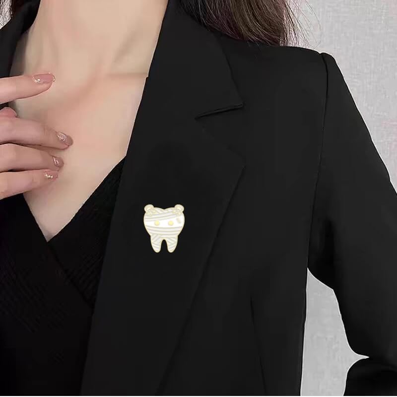 4Pcs Cartoon Tooth Shaped Enamel Pins Set For Women Girls Creative Cake Doughnut Chips Avocado Badge Pins Tooth Charm Dentist Cartoon Nurse Brooch Gift image 3