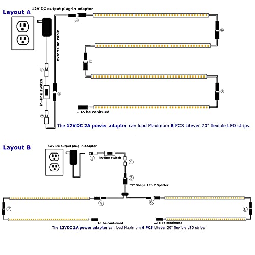 Litever 6-Flex-Strip Under Cabinet LED Lighting Kit, 6 PCS 20 Inches Flexible LED Strips, 24W,1800 Lumen, Daylight 5000K (6-Strip-5000K) + Extra 5 pcs 20\" Extension Cables - Thumbnail 4