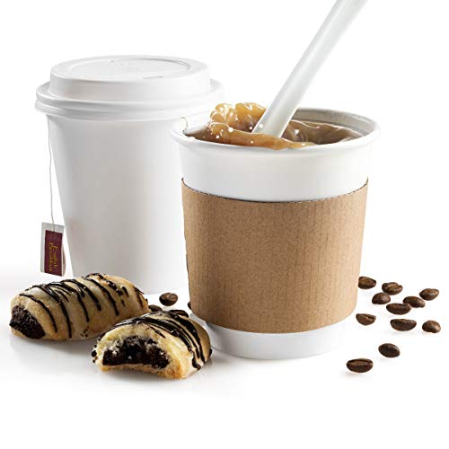 NYHI 100-Pack 10 oz White Paper Disposable Cups With Lids And Sleeves– Hot / Cold Beverage Drinking Cup for Water, Juice, Coffee or Tea – Ideal for Water Coolers, Party, or Coffee On the Go’