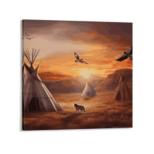 Toile murale abstraite tribus amérindiennes AQRJLPM cadre moderne 40x40cm