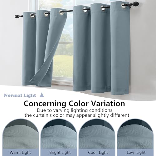 Image of Simplebrand Stone Blue Kitchen Valances for Windows 18 Inches Long 2 Pack, Room Darkening Window Valances for Living Room, Grommet Short Straight Drape Kitchen Curtains for Bedroom Kids Room, 40Wx18L