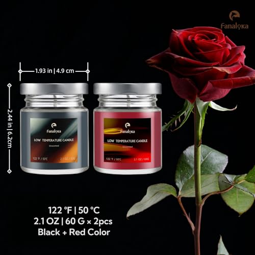 Niedrigtemperatur-Kerzen-Set, Spielkerze aus Wachs, körperverträglich, unparfümiert, schwarz und rot (60 g, 2er-Pack).