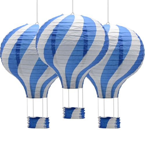 Ruidee 3 Stück Heißluftballon Papierlampion 12 inch Papier Laterne Deko Set für Hochzeit, Geburtstag, Jubiläum, Weihnachten, etc (Blue)