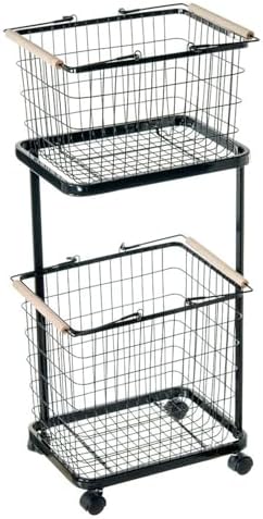 Double-Layer Laundry Basket with Wheels, Wooden Handles, Split Design for Easy Carrying, Large Capacity Clothes Hamper - Stylish White Laundry Organizer