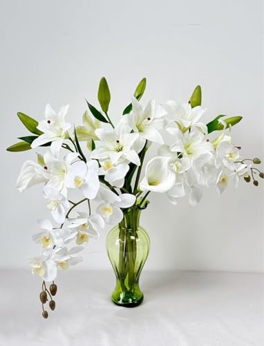 Image of VRB Dec Plastic 1 Pcs (3 Head) Lily Artificial Flowers Bunch Foam Flowers Sticks,Lily Artificial Flowers for Home Decor,Bedroom, Living Room, Table, Balcony, Office, Wedding, Pooja (White Color)
