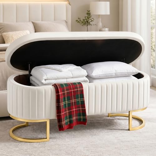 MONNIYU 50.5' Velvet Storage Bench for Bedroom, Queen Size End of Bed Bench with Gold...
